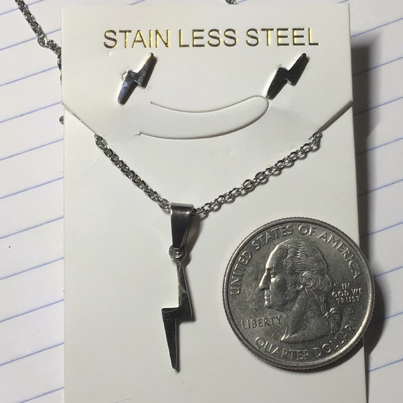 Lightning bolt stainless earrings & necklace set - Picture 3 of 3